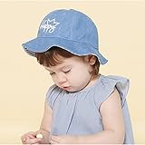 ベビー キッズ 帽子 デニム ハット Asiso uvカット 日よけ ワイヤー入り つば広 あご紐付 男の子 女の子 (頭周り 48cm - 53cm ( 6か月～3歳 目安), ブルー)