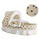 ベッドインベッド　添い寝ベッド おむつ換え　ベビーベッド　持ちやすい　揺りかご　枕と毛布が付き (ベージュ*星)