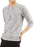 [アーケード] メンズ カットソー スラブボーダー 7分袖 Vネック Tシャツ L グレー(7分袖)