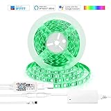 LEDテープ 5M 防水 300連 RGBW(電球色) アプリ日本語対応 SMD5050 IFTTT Google Home対応 音声操作 WIFI連続 24キーリモコン付き