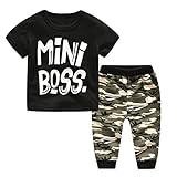 Aliciga 子供服 セットアップ 男の子 半袖 Tシャツ + ロングパンツ 二点セット ベビー服 MINI BOSS 迷彩柄 カッコイイ ファッション 人気 ダンス衣装 スポーツ 保育園 普段着 