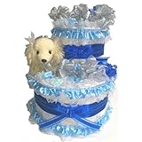 宝堂おむつケーキ【2段】ロイヤルブルー＆ダックス　出産祝い男の子女の子共用オムツケーキ