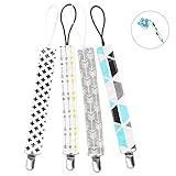 Pretty See　おしゃぶりのクリップセット綿のおしゃぶりのクリップ幼児の男の子と女の子のためのソリッドクランプ付きのおしゃれなおしゃぶりホルダー、4つのセット (02)