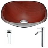 Cansaシリーズdeco-glass容器シンクでリッチTimber with Fann蛇口inポリッシュクローム