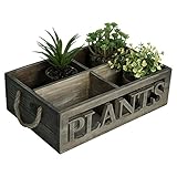 4コンパートメントアッシュブラウン木製'植物'フラワープランターボックス、ファームハウススタイルストレージCrate w /ロープハンドル