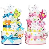 mikihouse(ミキハウス) 出産祝い 日本製 超豪華3段 おむつケーキ 今治タオル imabari towel (goonテープタイプＳサイズ, 男の子向け(ブルー系))