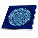JaclinartファンタジーMandalaダマスクグランジ – ターコイズとコバルトブルーファンタジーMandala onロイヤルブルーMutedグランジダマスク – タイル 12-Inch-Cer