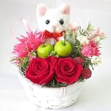 花 誕生日プレゼント女性 花 プリザーブドフラワーのバラと白ねこのフラワーアレンジメント ネコの アレンジメント (ねこ白)