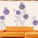 Amaonm? Purple Hydrangea Shape Dandelions Nursery Flowers Wall Decals Removable Butterfly Home Art D