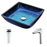 viaceシリーズdeco-glass容器シンクでBlazing Blue with Crown蛇口でクロム