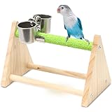 インコ 止まり木 鳥用品 スタンド 爪研ぎ パーチ 卓上 止まり台 おもちゃ 餌入れ付き 天然木製 インコ オウム 鳥用品
