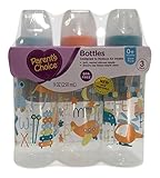 Parent's Choice Bottles, 3-Pack, 9oz, Slow Flow, For 0+ Months Orange and Blue by Parent's Choice