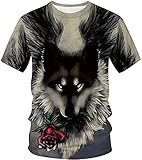 ユニセックス tシャツ 半袖 スリム アニマル 3dプリント 面白いシャツ tシャツ メンズ トップス 狼プリント 柔らかい ユニセックス 肌着 ブラック tシャツ カットソープリント スウェット 大きいサイズ 夏 秋 春 アウトドア コーデ