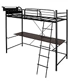 3段可動デスク&amp;コンセント宮棚付き スチール ロフトベッド (Studio) ブラック