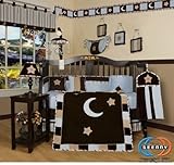 GEENNY Designs Brown Blue Star & Moon 13-PCS CRIB BEDDING SET by GEENNY [並行輸入品]