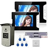 High quality 7インチカラービデオドアホンインターホンシステム2モニター1 RFID HDドアベル1000TVLカメラ+電気ストライクロック