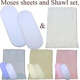 Moses Basket Sheets and Shawl Set. BabyPrem cotton fitted sheets 30 x 11 White , Cream, Pink or Blue