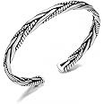 Beccalame Men Silver Cuff Bracelet Jewelry Retro Twisted Braided Open Bracelet Gift, 7 9 inch, Silver, silver