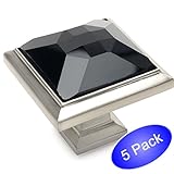 Cosmas 5883sn-xサテンニッケルキャビネットハードウェアSquareノブwithブラックガラス – 1 – 1 / 4 "正方形 – 5パック