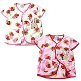 (ホワイト/80cm)ベビー服 女の子 パジャマ ベスト マイクロフリース ふわふわ あったか 袖付き イチゴ柄 ワッペン付 女児 ベビー