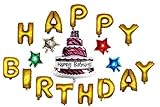 Langxun 16 with 13 Gold LettersHAPPY BIRTHDAY and 36 Cake Thickened Foil Air-filled Balloons for Bir
