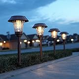 Set of 4 High Quality Copper Solar Path Lights with Super Bright Warm White LEDs and Garden Stakes, 