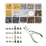 aninako レザークラフト レザークラフト カシメセット ハトメキット 4種色リベット スタッズ 底鋲 打ち具セット 丸形6mm 8mm 12mm DIY手作りホックセット ベルト 布革細工 靴 ジーンズカバン 収納ケース付き 360組スナップボタン(360PCS)
