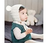 Candykids ニットニット帽子ベビー帽子冬ニット帽ニット帽子キッズとんがり帽子クリスマスベビー帽ニット帽 ベビー ＆ キッズ 用 耳あて とんがり ボア 防寒 6か月～3才 (ホワイト)