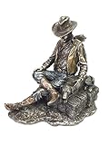 カウボーイ、犬昼寝Statue Sculpture