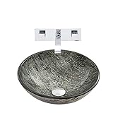 VIGO Titanium Glass Vessel Bathroom Sink and Titus Wall Mount Faucet with Pop Up, Chrome [並行輸入品]