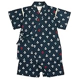 甚平 ベビー 男の子 綿100% 日本製生地 じんべい スーツ上下 祭 子供甚平 マリン/紺-1019 95cm