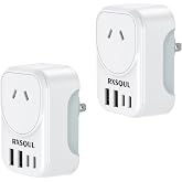 RXSQUL AU to Japan Adapter 2-Pack, Type A Plug with USB C & A Ports | JP Travel Plug, Max 2500W AC Power, 3.4A Total USB Outp