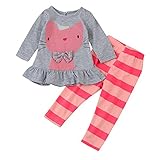 Tovadoo 子供服 ベビー服 女の子 トップス+ズボン セットアップ 長袖 秋冬 ワンピース 猫柄 ボーダー柄 リボン 可愛い 部屋着 保育園