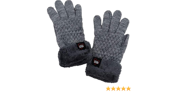 Amazon セシルマクビー Cecil Mcbee 手袋 5本指 ファー付き 裏起毛 パイナポ アクリル グレー シューズ バッグ