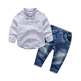 Domybest子供服　男の子　上下セット　フォーマルスーツ　シャツ デニムパンツ　2点セット　長袖　ストライプ柄　キッズ アウター　ボーイズ　赤ちゃん　セットアップ　カジュアル　おしゃれ　長袖　春　