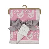 Living Textiles Muslin Textured Blanket ・?・ Pink Bird ・?・ Lightweight Double-Layered Muslin, Premium