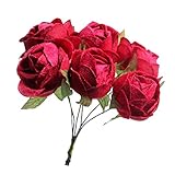 Fityle シルクローズ　花嫁　DIY造花　花束　人工花　ホーム装飾　6頭/株　全7色 - 赤