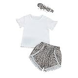 (プタス)Putars ベイビー服 子供服 上下セット 女の子 Tシャツ 半袖 ショーツ ヒョウ柄 タッセル付き ヘアバンド付き 可愛い オシャレ スポーツ 運動会 通園 旅行 記念日 プレゼント 2