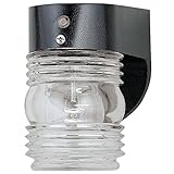Westinghouse 6694900 One-Light Exterior Jelly Jar Wall Lantern with Dusk to Dawn Sensor, Black Finis