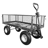 ガーデントロリー、ステアリングとフォールディングサイドとオフロードタイヤ、453kgを搭載した四輪輸送グレーの大きなメッシュカート