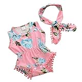 MIOIMかわいいベビーガールズフローラルクロールロンパースヘッドバンドOnesieスーツ服装 カラー: ピンク