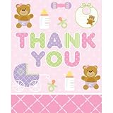 Creative Convertingベビーシャワーテディベビーピンク8 Count Thank Youカード