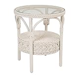 ホワイト籐（ラタン）テーブル　52センチ丸　ガラス天板白色フレーム　FIORE（フィオーレ）シリーズ