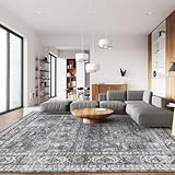 Rugcomf 8x10 ラグ ウォッシャブル ボーホー ラグ ソフト ラージ エリア ラグ 滑り止め 抜けない フェイクウール ヴィンテージラグ リビングルーム 農家 ダイニング 屋内 子供 プレイルーム用 (グレーとブラウン)