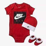 NIKE ナイキ 0-6months 赤x黒x白NIKE AIR半袖ボディスーツ出産祝い3点セット（身長約60-70cm） [並行輸入品]