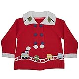 6-12 months - Gorgeous Baby Boys Red Choo Choo Train Knitted Cardigan by Powell Craft
