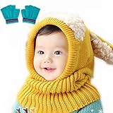 Ungfu Mall ニット帽子 キッズ マフラー付き 耳あて かわいい ウサギ ちゃん 風 子供用 防寒 秋冬 赤ちゃん 帽子 暖かい