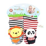 1ペア赤ちゃん快適Striped Socks with Cute Animal Rattle Toy for Baby Boyランダム色