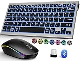 Wireless Keyboard Mouse Combo, Ultra Slim Wireless Keyboard and Mouse Set Multi-Device 2.4G USB Rechargeable Bluetooth Keyboard and Mouse for PC, Laptop, Windows, Desktop (Grey Black)