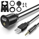 USB 埋め込みマウント - 1m 3フィート 3.5mm & USB 2.0 AUX 延長マウント ダッシュマウント パネルマウント ケーブル 車 ボート オートバイ用